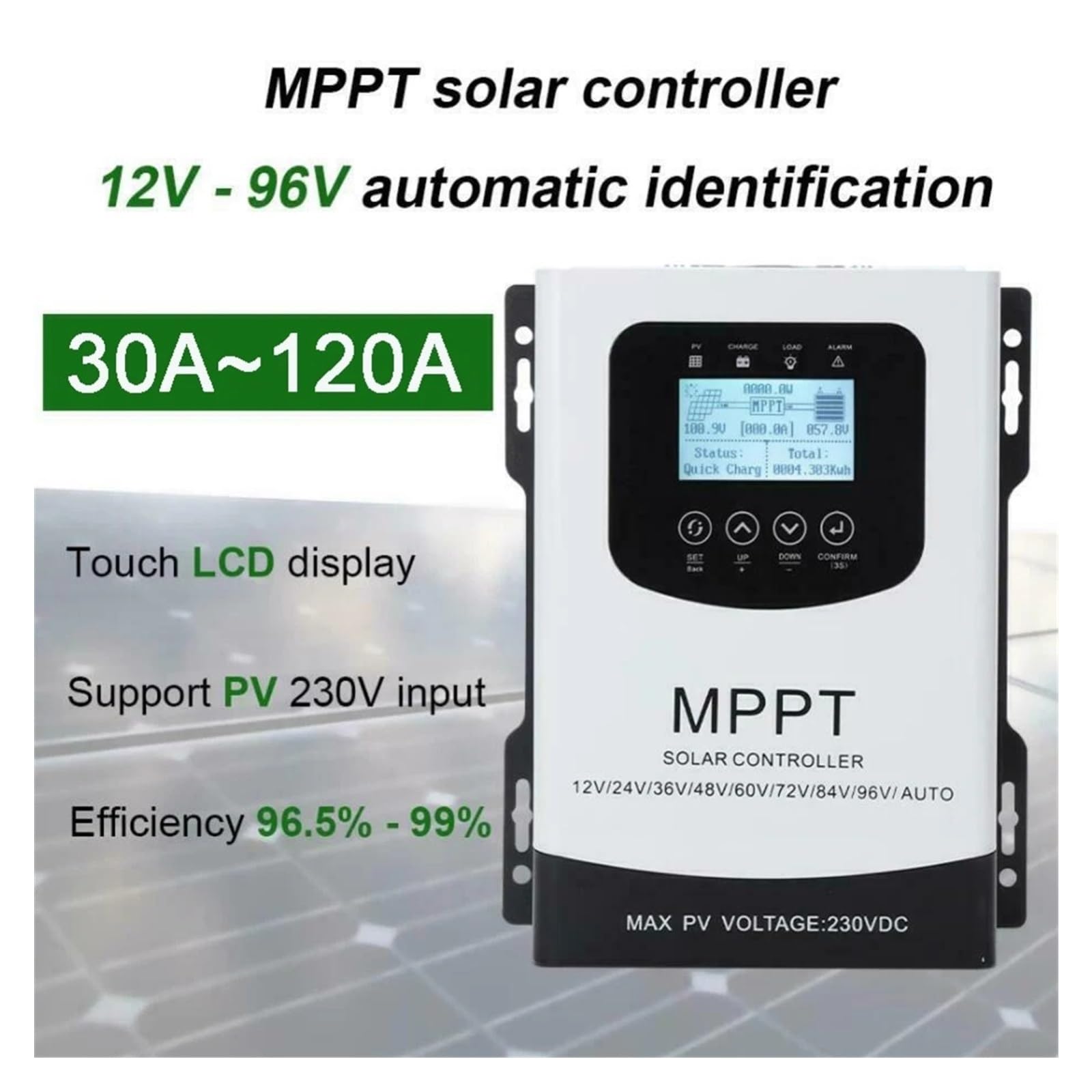 Kontroler ładowania słonecznego, 30A 40A 50A 60A 80A 100A 120A Inteligentny Regulator Ładowania Słonecznego MPPT Do Panelu Litowo-ołowiowy Akumulator LiFePO4 LCD(No WIFI,100A)