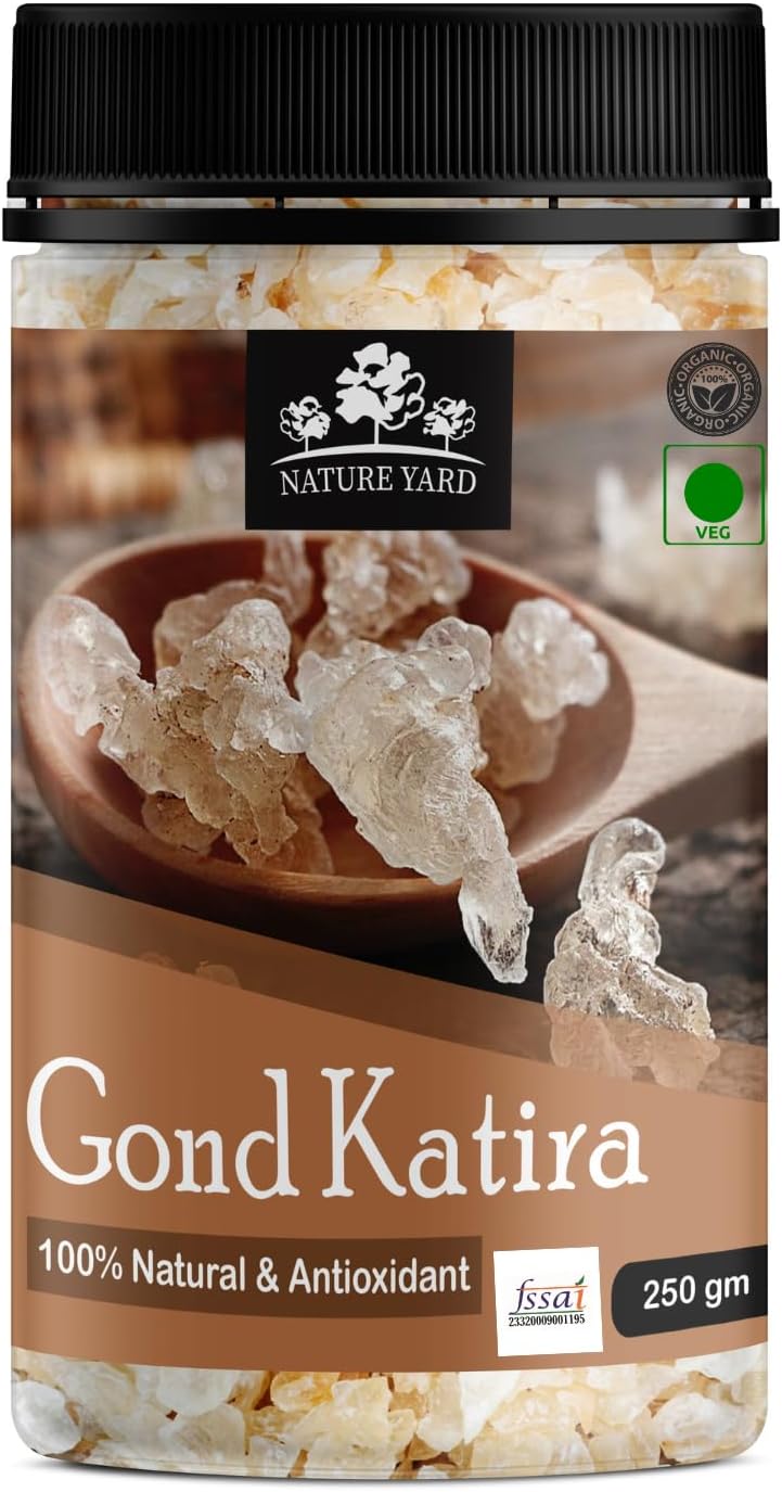 NATURE YARD Gond Katira Pure Organic (Edible gum) tragacanth Crystals - 250 Gm - 100% Natural Superfood with Cooling Properties | Almond Gum | Badam Pisni | Chahar Gond