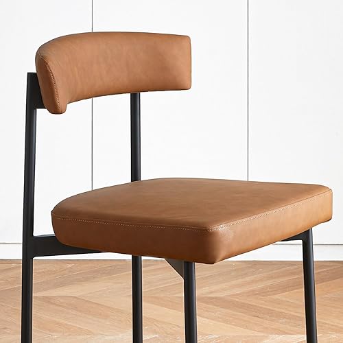 Miniatura 5 de Juego de 2 sillas de comedor de piel sintética marrón, silla de cocina tapizada sin brazos, moderna silla de comedor con respaldo curvado