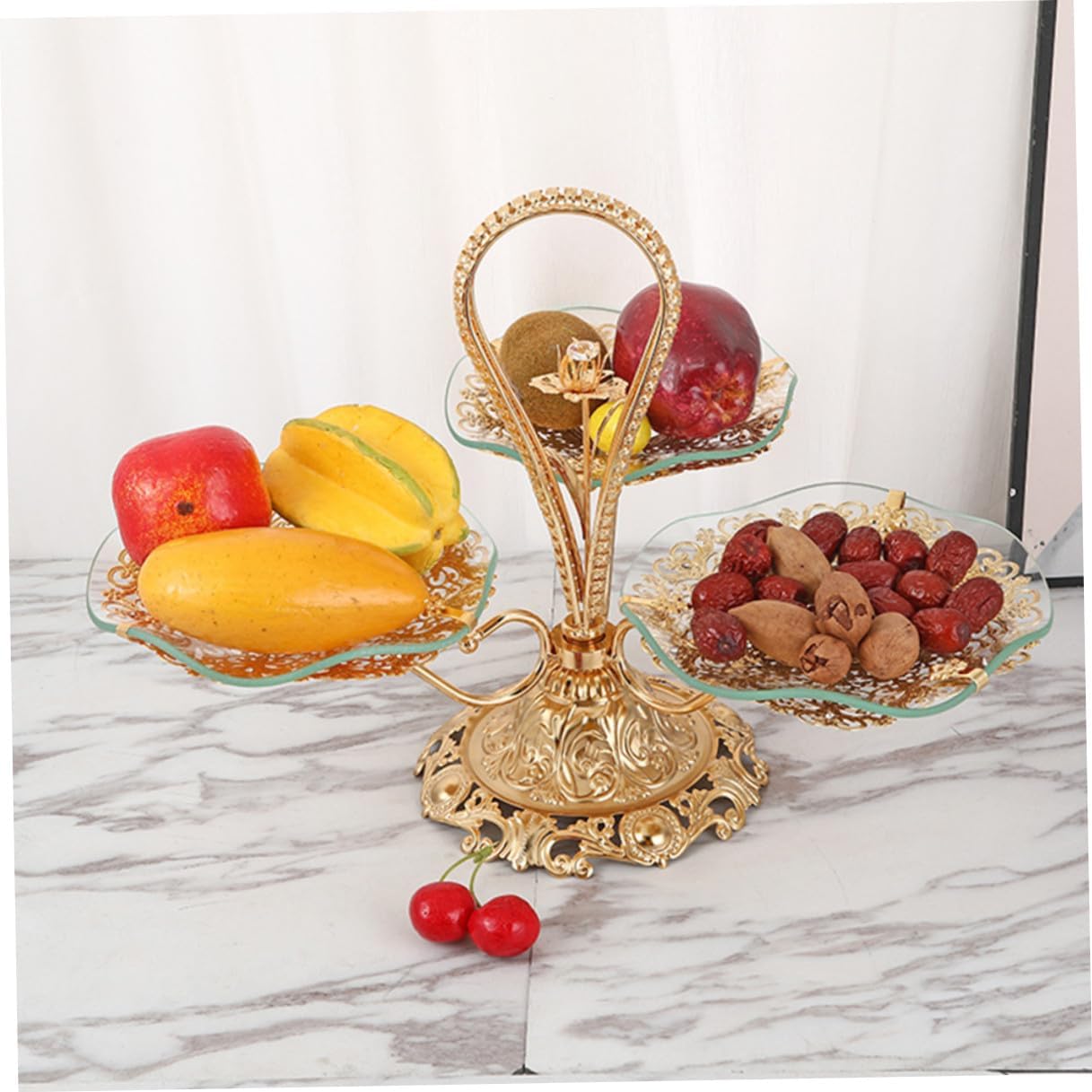 European Style 1-Tier Decorative Fruit Plate with Snack Stand, Multi-Functional Dessert Display Tray for Home Dining and Party Serving