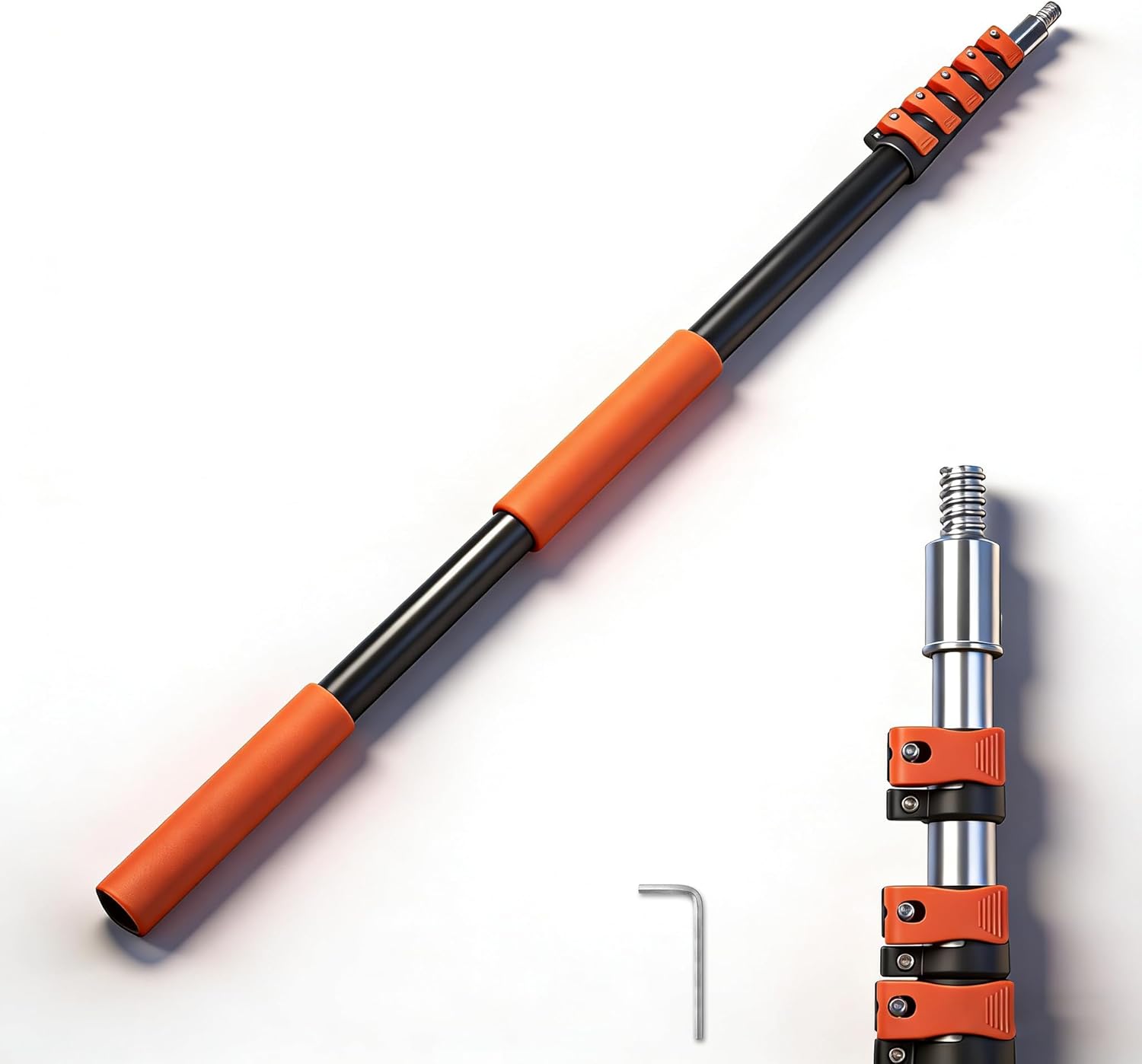 3-12FT Telescopic Extension Pole, Flip-Lock & Screw Dual Locking Extendable Pole, Multi-Purpose Paint Roller Extension Pole for Painting & Cleaning