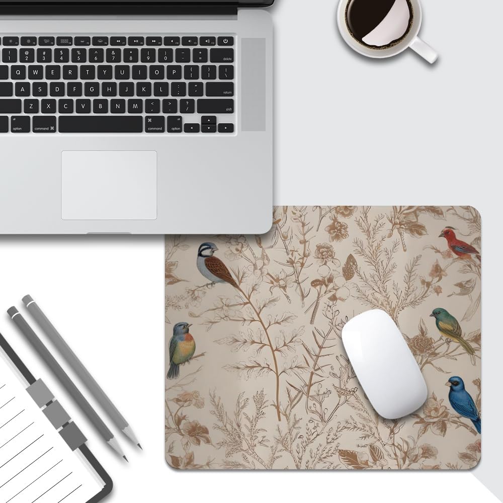 Beige Garden Neutral Floral Square Mouse pad, Texture, Waterproof, Anti Slip Rubber Base, Computer Mouse pad, Laptop Mouse pad image 5