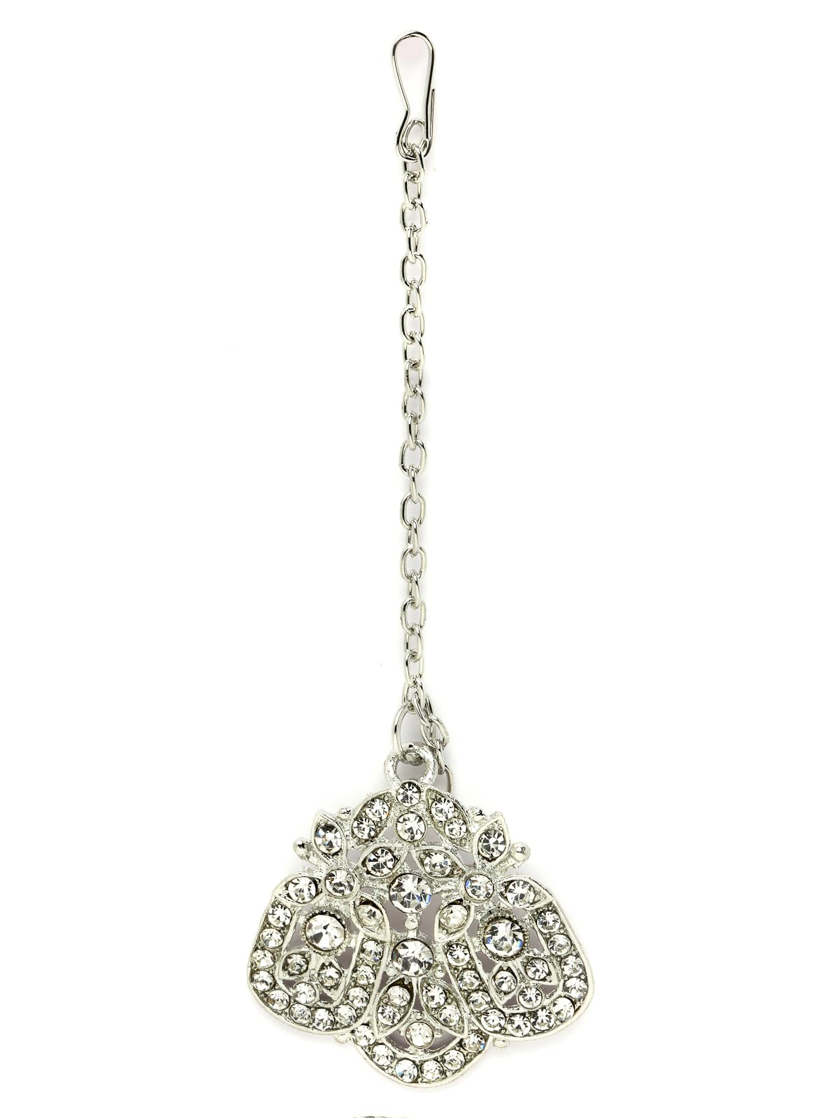Rhodium Plated AD Stones Choker Necklace Set with Earring and Maangtika