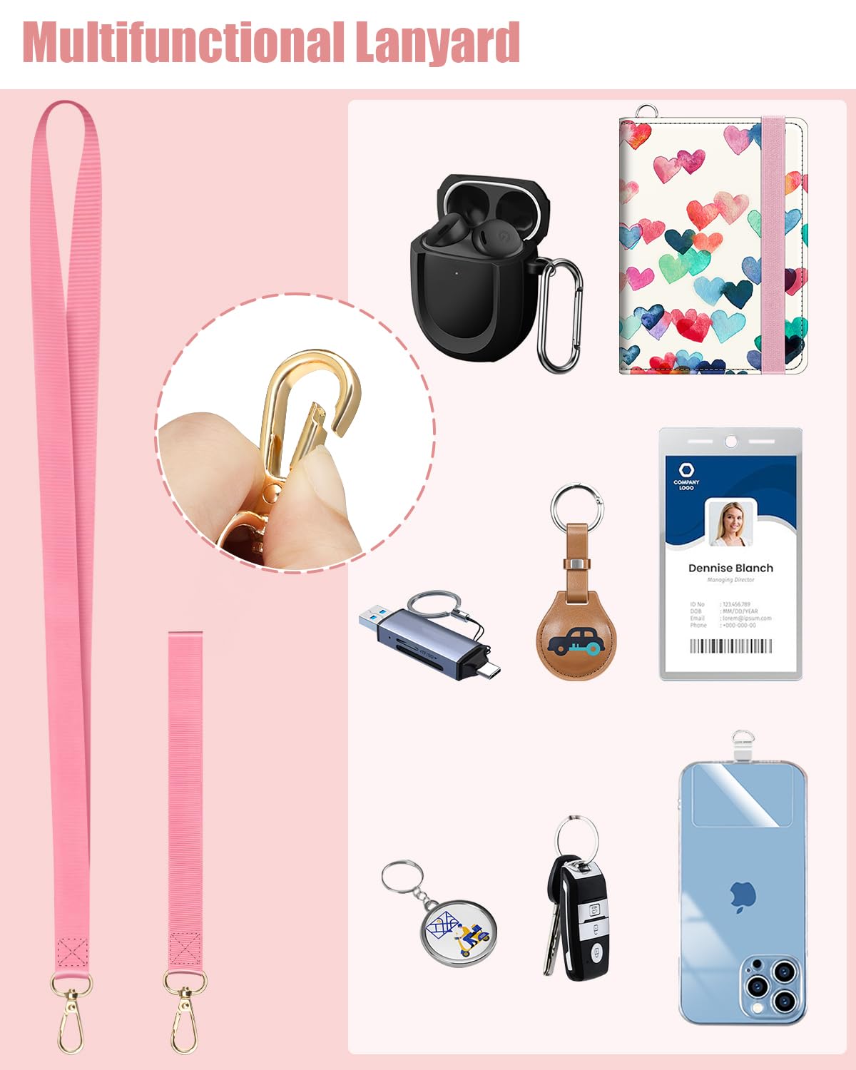Azrra ID Badge Holder with Lanyards, ID Badge Card Holder with 1 Clear ID Window, 4 Azrra ID Badge Holder with Lanyards, ID Badge Card Holder with 1 Clear ID Window, 4