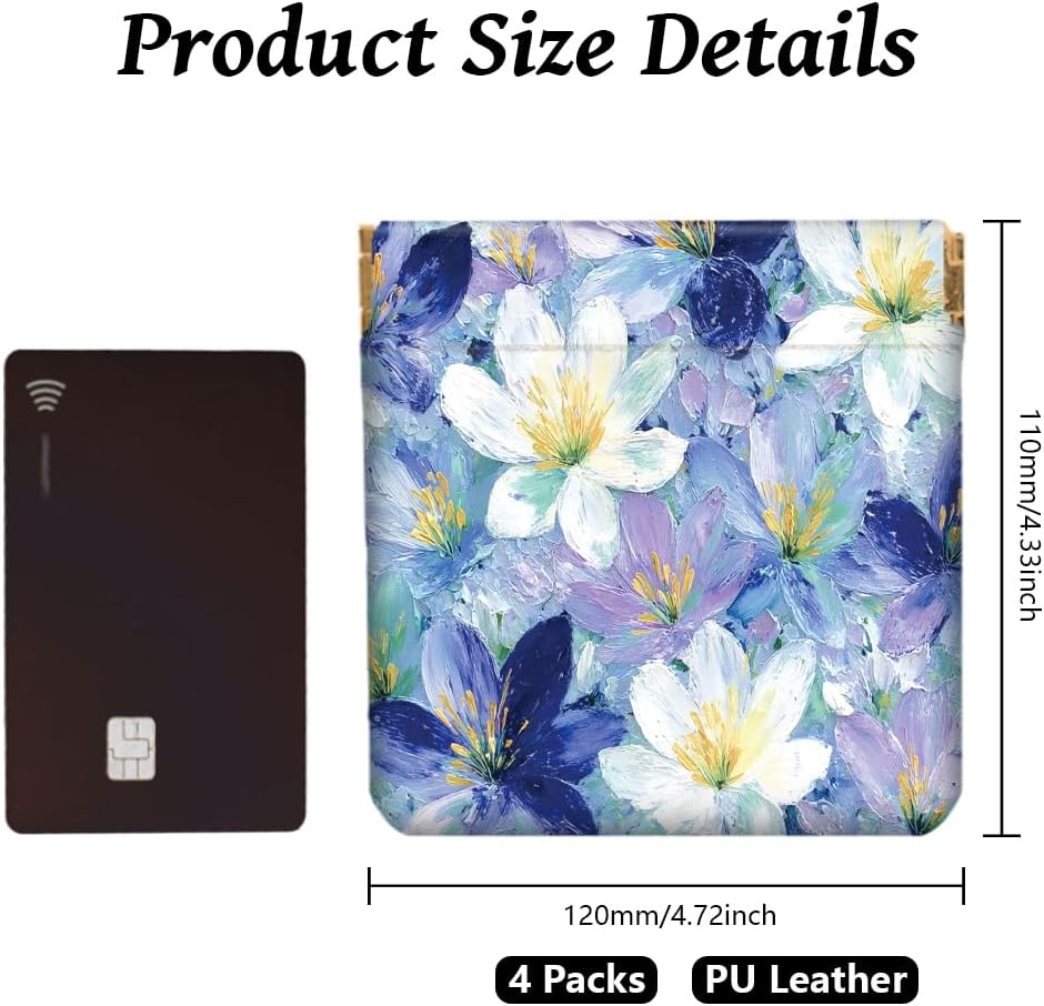 Peacoblue 4Pcs Small Leather Squeeze Coin Purse for Women-Oil Painting Flowers Pattern Waterproof & Durable Snap Closure Change Pouch Mini Money Wallet Bag for Adult Teen Girls Best Gift - Image 2