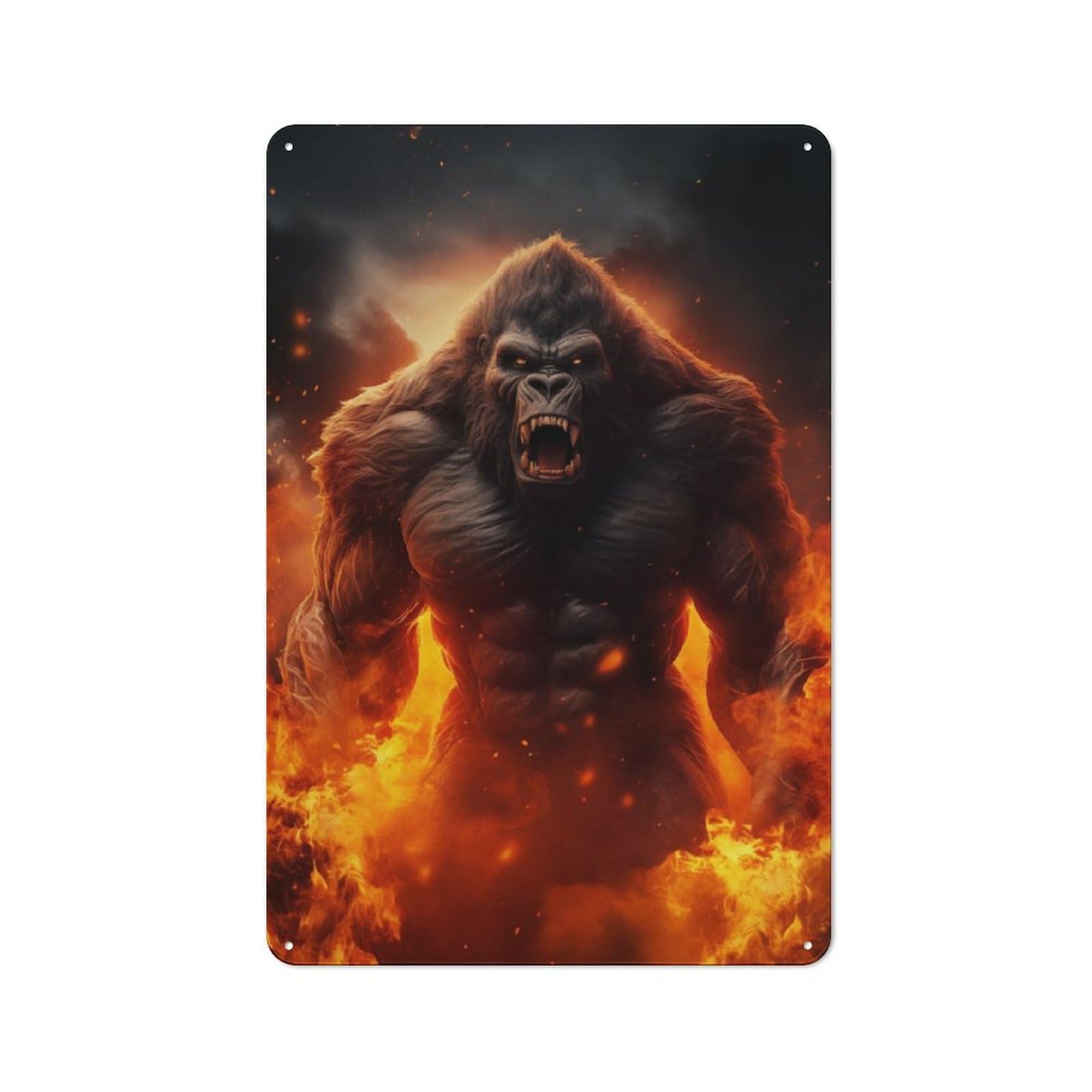 Junmoney Angry Evil Gorilla Fire Country Vintage Metal Wall Decor 30X20cm, Country Metal Sign For Kitchen, Cottage, Porch Or Garden Room
