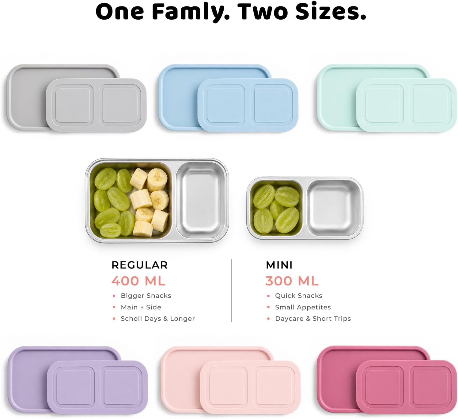 3 Pack Stainless Steel 2-Compartment Snack Containers, 8.4 oz