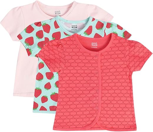 miniklub Baby Round Neck Knitted Cotton Printed Front Open Vest, Pack of 3 (Multi Color)