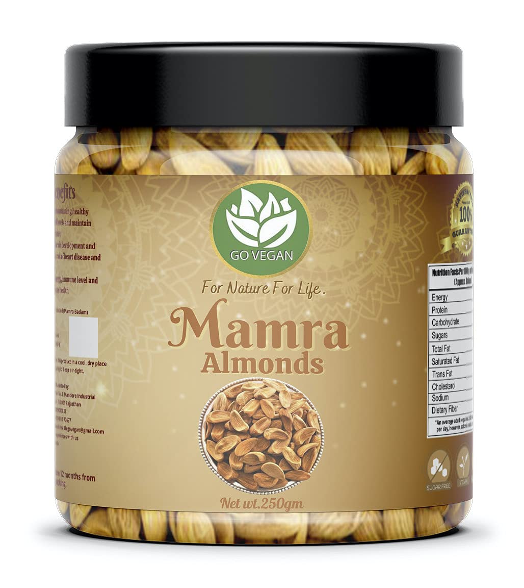 Go Vegan Mamra Giri Almonds - 250gm Jar Pack [ Grade-6A Quality & Bold Size Bidam ] Rich in Oil, More Nutritious, Mamra Badam (B0924LNWZS) Amazon Price History, Amazon Price Tracker