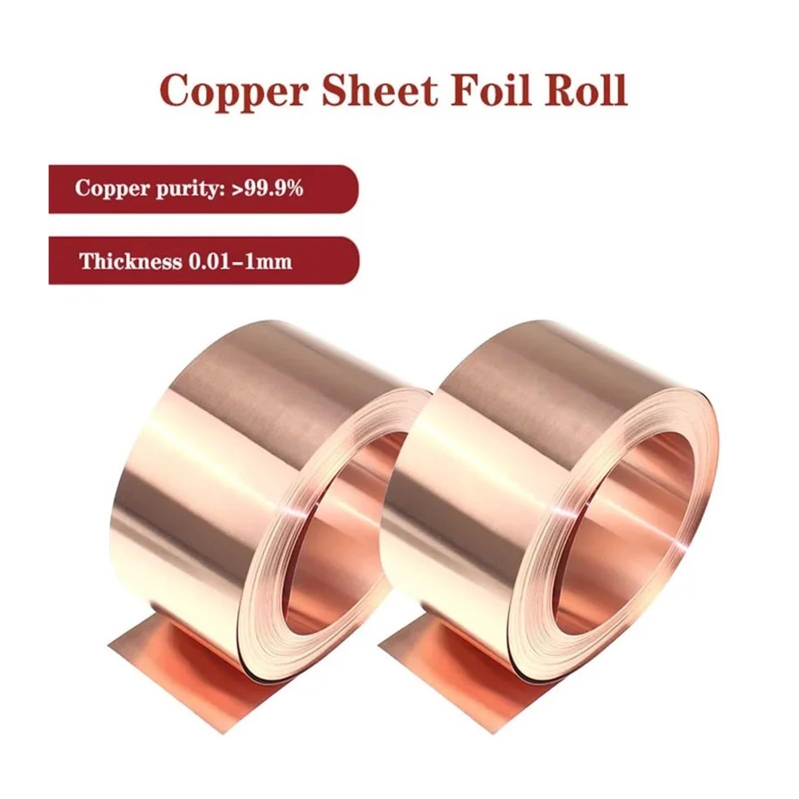 Arkusze mosiężne Arkusze stalowe T2 99,9% rolka blachy miedzianej, ultra cienka taśma z czystej miedzi, grubość blachy Cu 0,01-1 mm x 20-200mm x 1000 mm (grubość 0,8 m