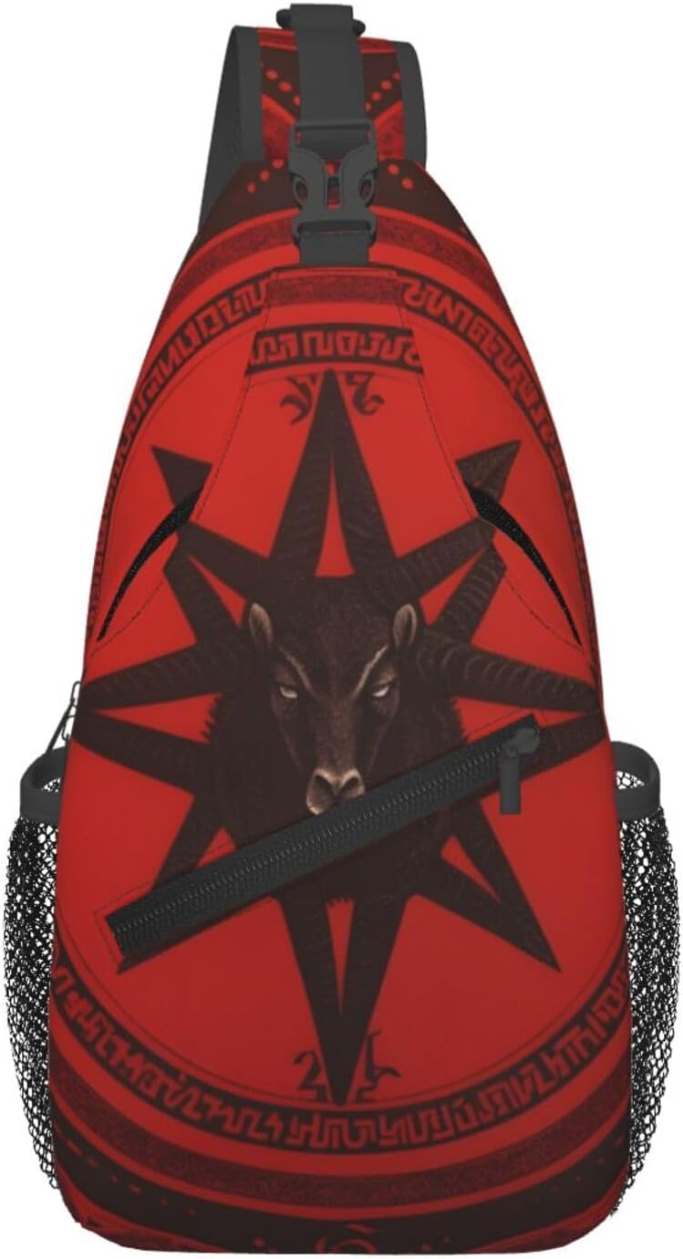Red Satan Baphomet Satanic Pentagram Sling Backpack for Women Men, Chest Bag Daypack Crossbody for Travel Sport Running Hiking