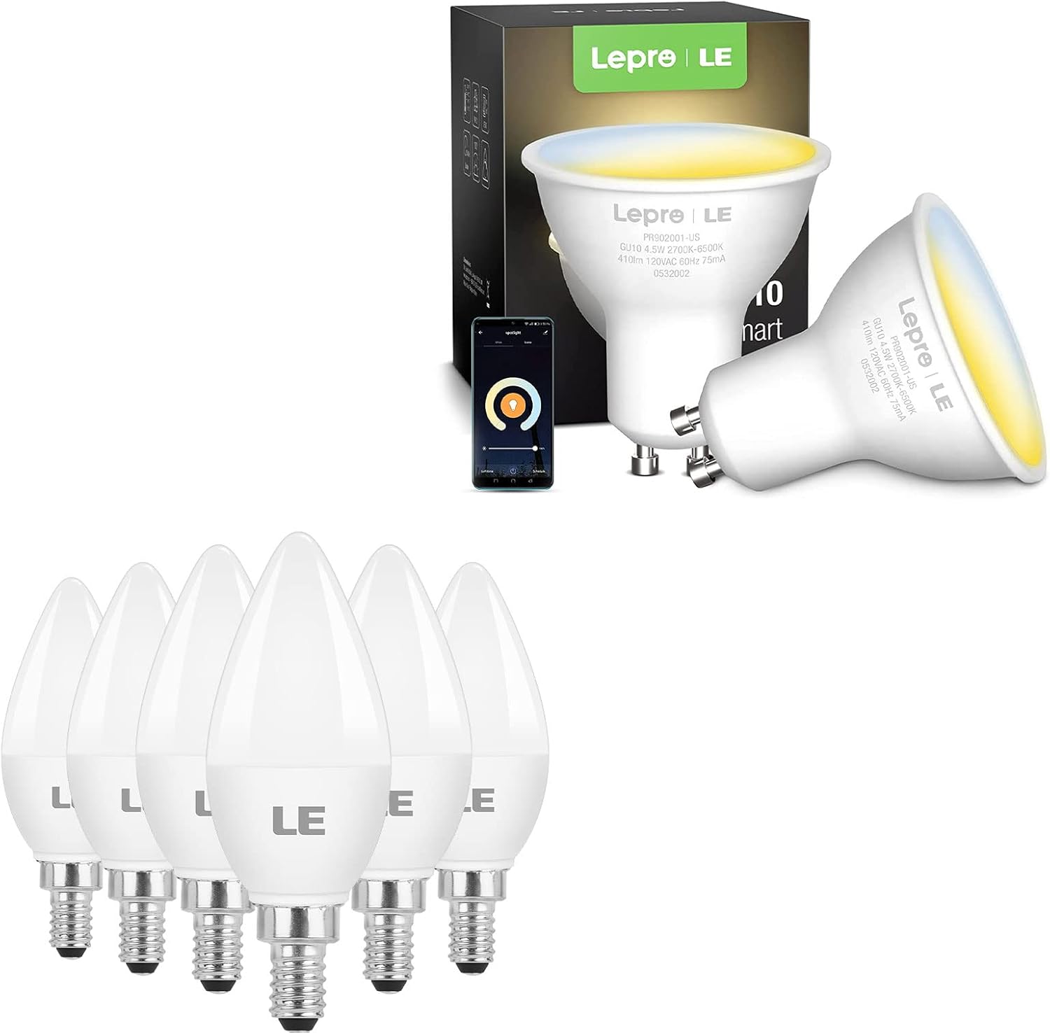 Lepro Bundle 2 Items E12 LED Candelabra Light Bulbs & 2 Pack GU10