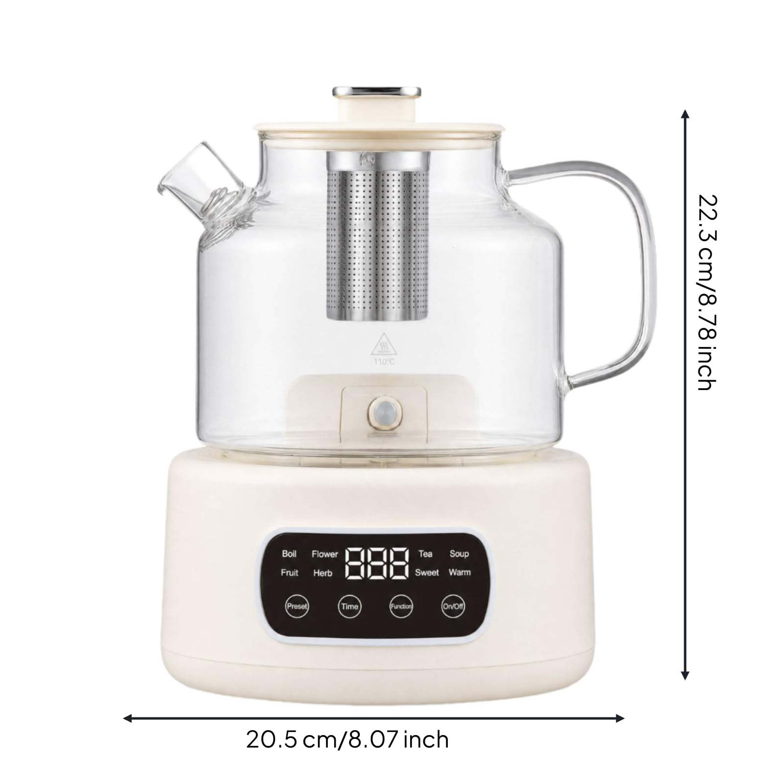 Yajuyi ra Eléctrica Vidrio Versátil Hervidor Té con Filtro Malla Ergonómica Hervidor Agua con Pantalla Digital para Cocina