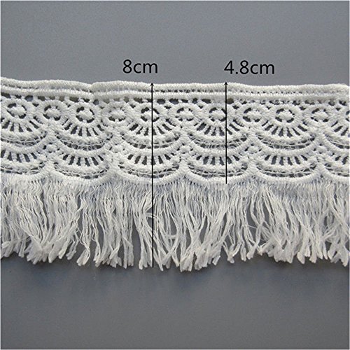 2 Yard Cotton Tassel Fringe Lace Edge Trim Ribbon 3" Wide Vintage Style White Black Edging Trimmings Fabric Embroidered Applique Sewing Craft Wedding Bridal Dress Extender Clothes Decoration(White) #TOP1