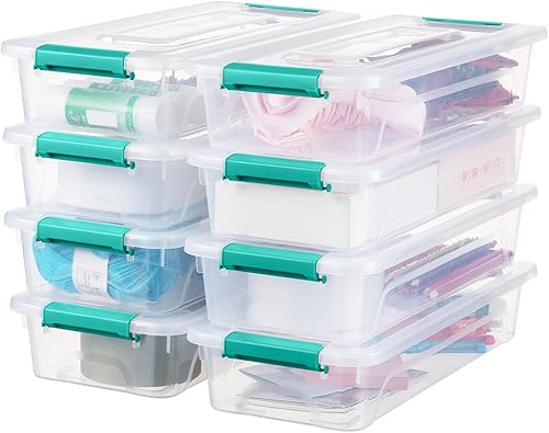 Miniatura 14 de Contenedor de plástico con tapa, diseño apilable, caja de clip para manualidades, suministros y artículos de oficina (paquete de 4 unidades de 10