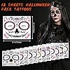 URAQT Adesivi Halloween Viso, 12 Fogli Tatuaggi Halloween Faccia Adesivi Viso Luminosi di Halloween, Giorno dei Morti Tatuaggi Faccia per Carnevale Party Trucco, con Cranio Floreale Web #1