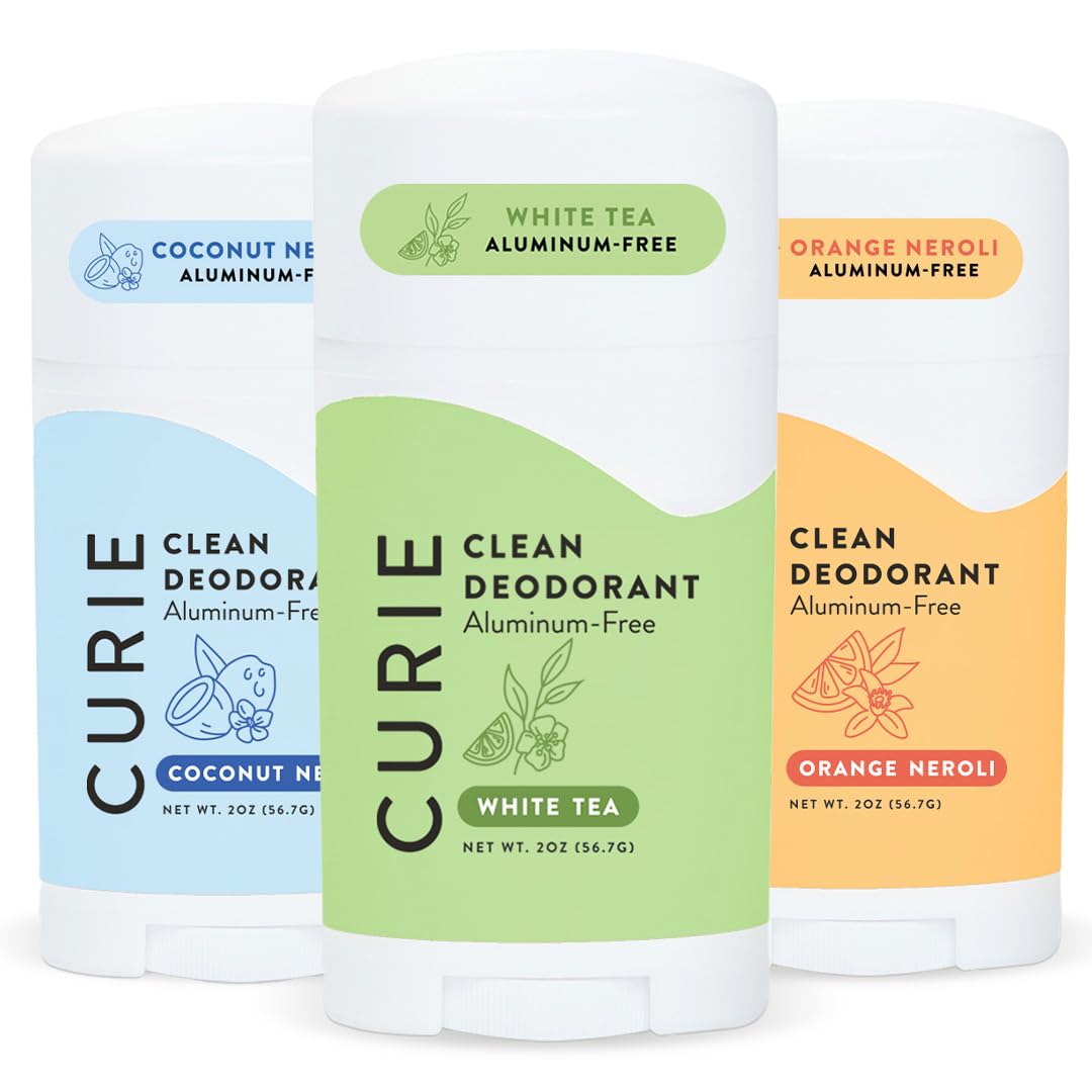 Curie Aluminum Free Deodorant - OG Stick Variety Pack - Natural Deodorant, Paraben Free, Cruelty Free, Vegan - Coconut Nectar, Orange Neroli, and White Tea (3pk)