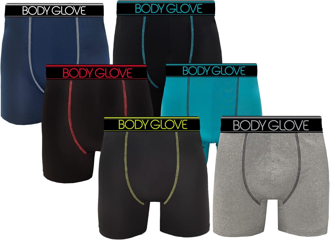 Body GloveMens Boxer Briefs, Dry Fit Performance Underwear, Breathable Active Stretch Athletic Boxers, 6-Pack/Black