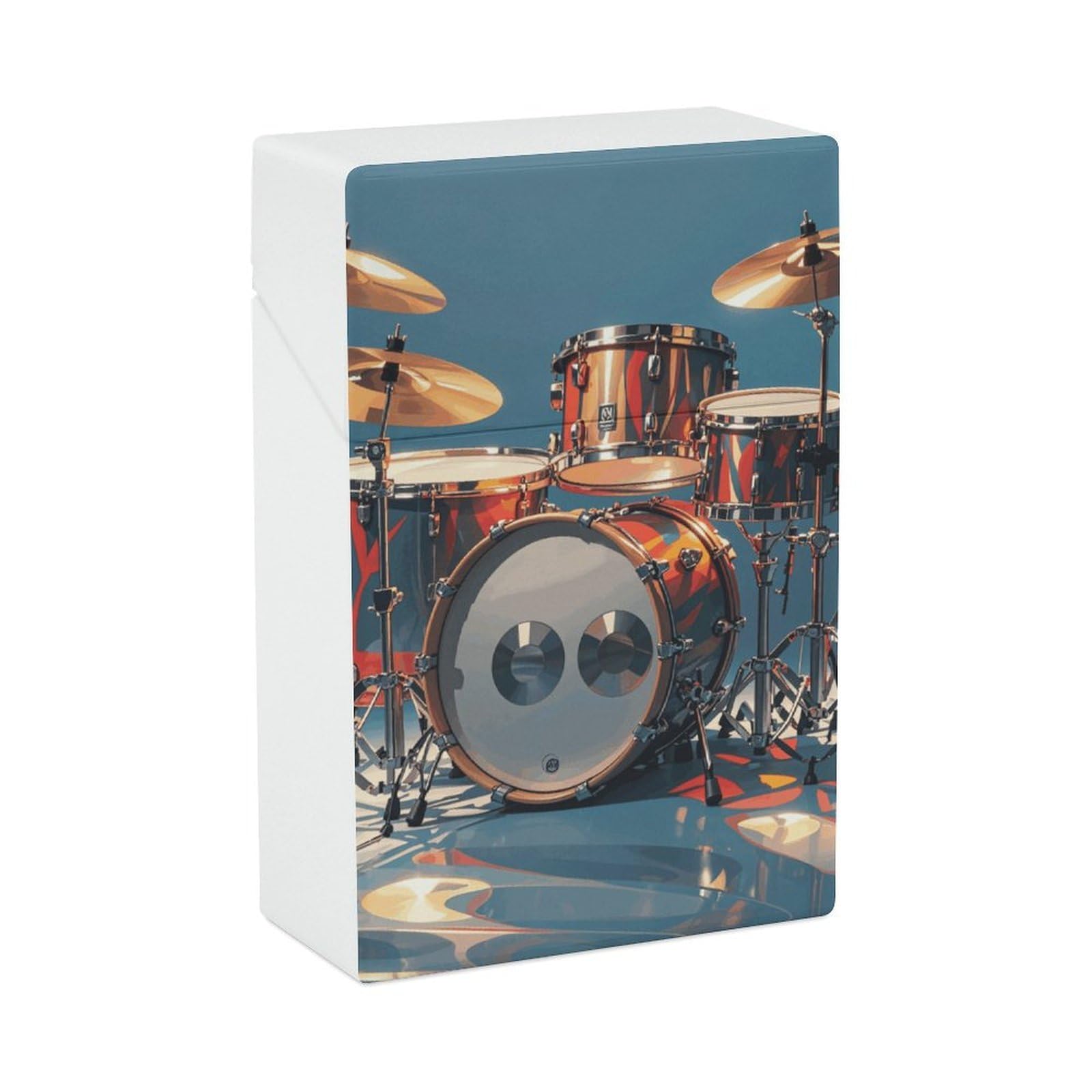 Cool Drum Set Cigarette Case for Men Women, Flip-Top Capacity Cigarettes Holder Case for Home, Plastic Box, Cigarettes Smoking Accessories, Cigarette Storage Box