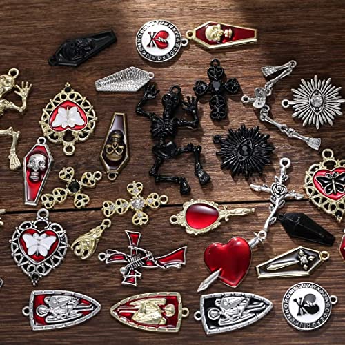 Yeyulin Baroque 64Pcs Assorted Gold Black Red Rose Skull Enamel Charms Coffin Cross Halloween Charm Pendant Diy For Earrings Necklace Bracelet Jewelry Making And Crafting #TOP2