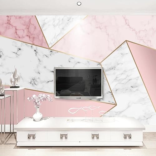 Miniatura 3 de KEMULOI Papel tapiz moderno de mármol rosa blanco con grietas murales de pared 3D a rayas doradas papel de pared geométrico grande extraíble papel