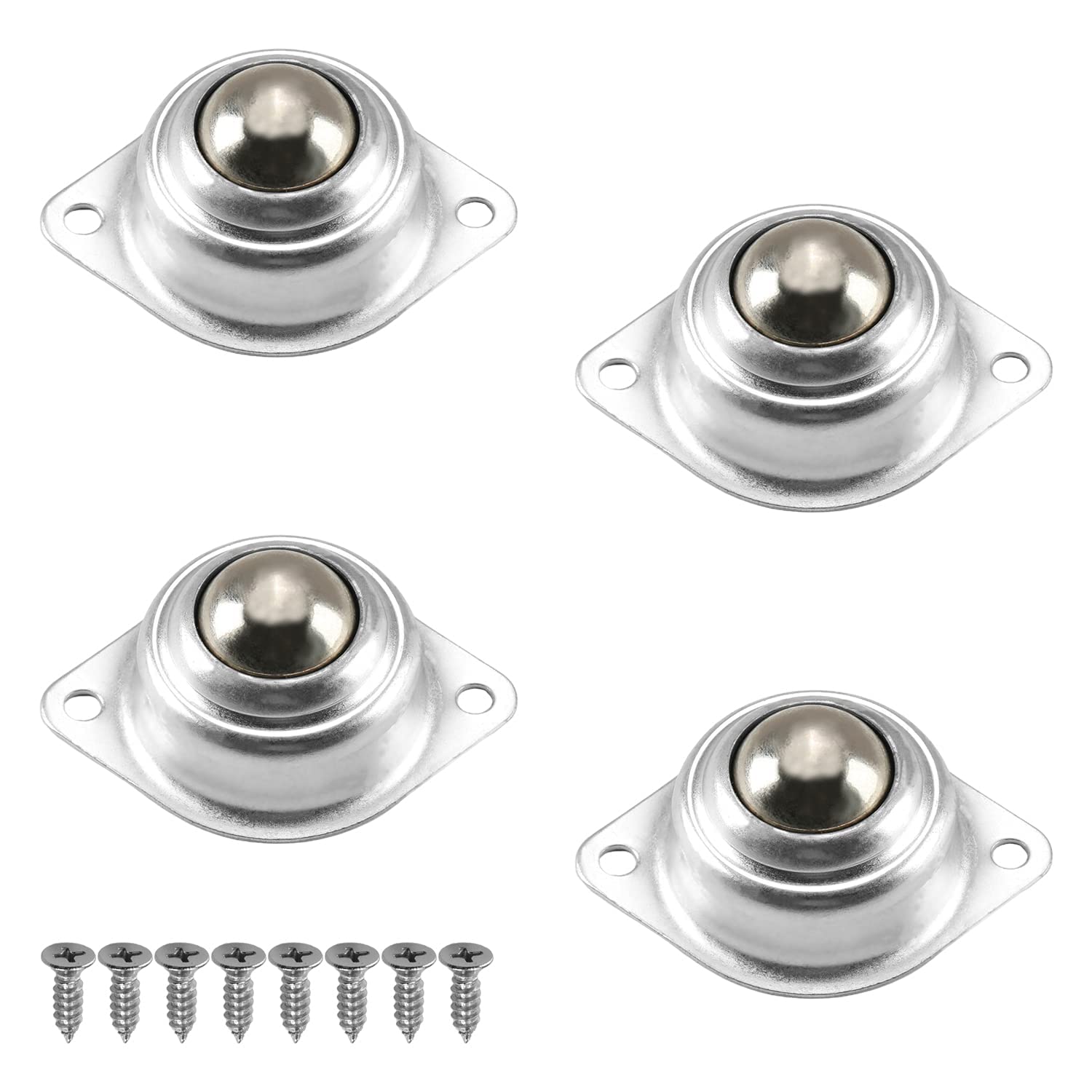 Yinpecly Flange Mounted Ball Transfer Bearing Unit Load 66Lbs 0.98" Wheel Dia Metal Steel Two Holes Table Conveyor Roller Ball for Transmission Furniture Wheelchair Silver Tone 4pcs