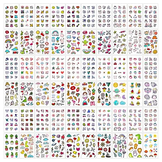 Qpout Tatuajes Temporales Para Niños Adultos Mujeres (60 Hojas) 800 Pcs Lindos Tatuajes Falsos Impermeables Pegatinas De Cara Arte Brazo Tatuajes De Manga Colorido Animal Fruta Vegetal