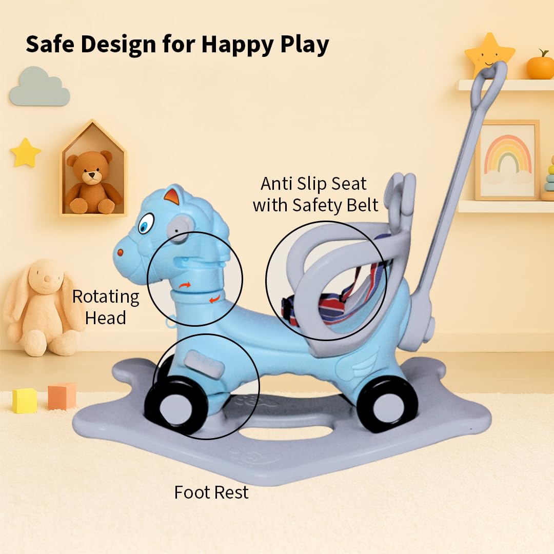Amazon Brand - Jam & Honey 3-in-1 Ride-On and Rocker with Parental Handle | for Kids 2-5 Years Old | Non-Toxic PE | Durable and Safe with Seat Belt | BIS Approved | Blue 2