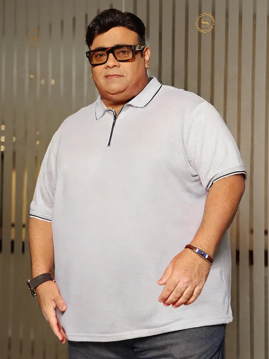 Bigbanana Męska koszulka polo z półrękawem biała jednokolorowa plus size