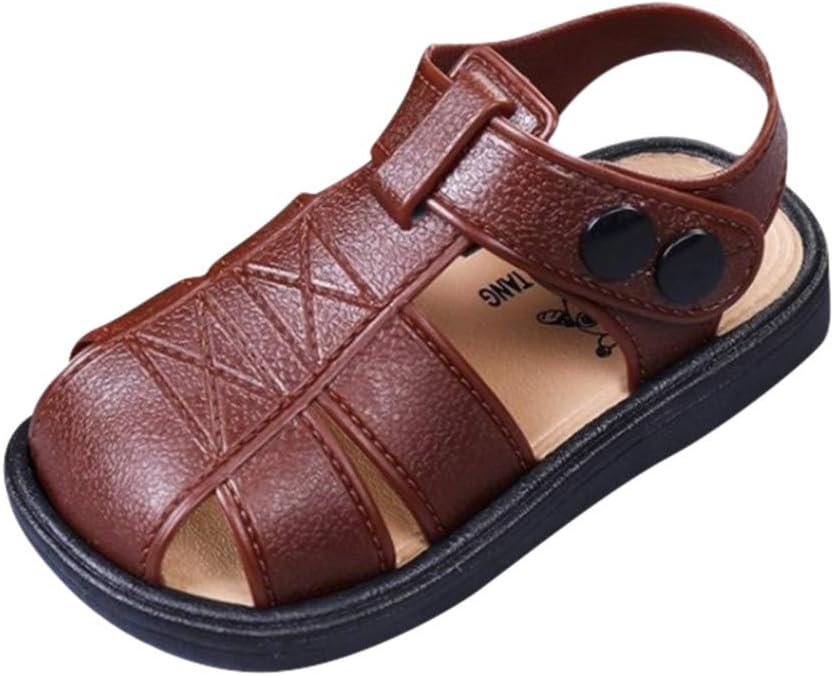 Voberry Baby Boys Summer Sandals Closed-Toe Infant Girls Leather Rubber Sole Non-Slip First Walker Flat Shoes Brown
