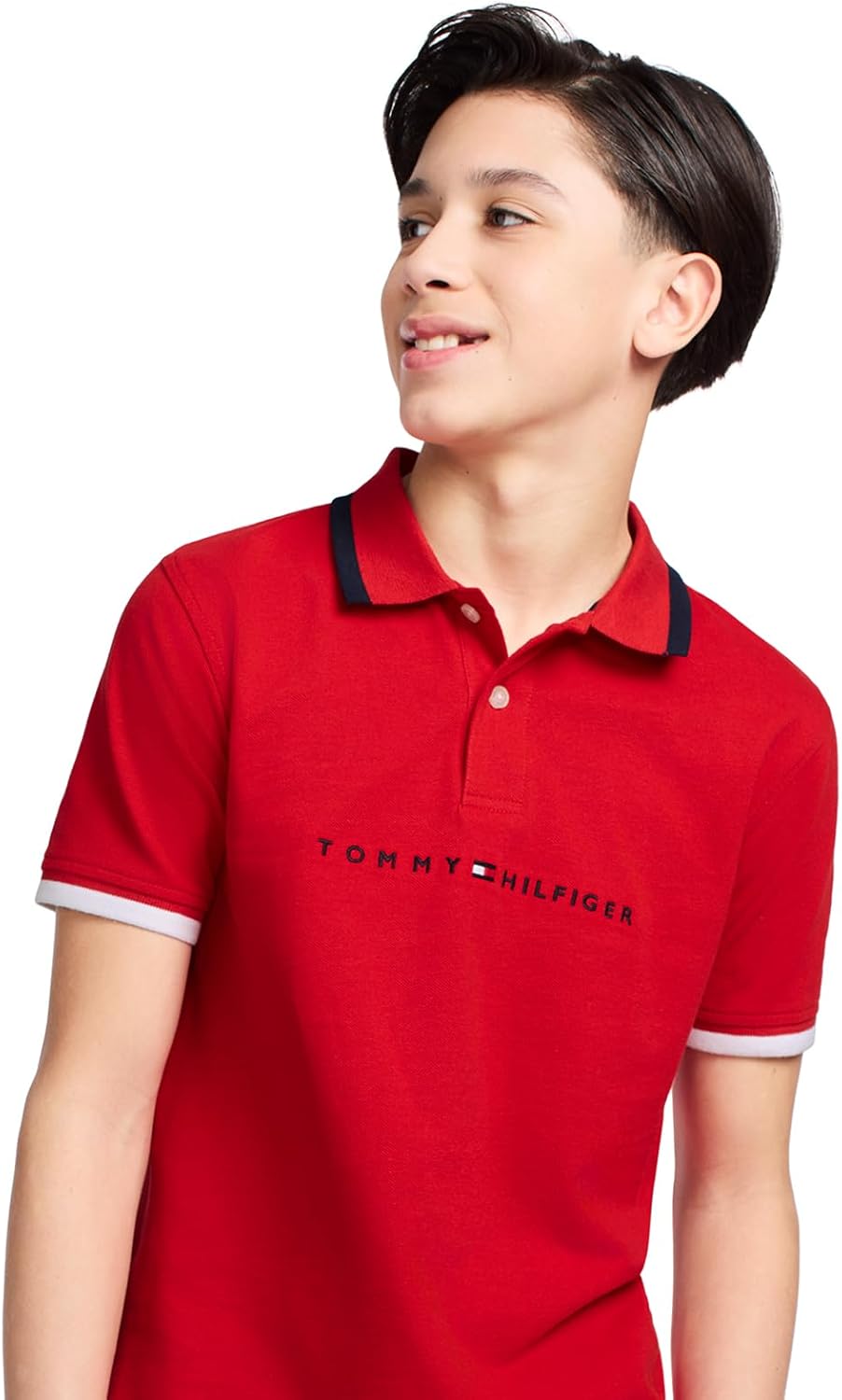 Tommy Hilfiger Boys Short Sleeve Premium Pique Polo Shirt, Button Closure, Soft & Comfortable - Image 3