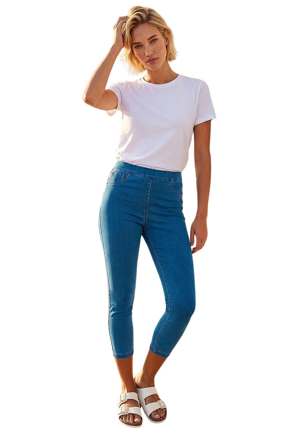 Roman Women's Jeggings - Cropped - Cotton - Mid Blue