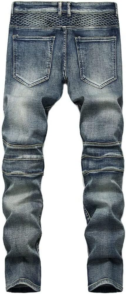Denim Straight Motorcycle Jeans for Men's Size Autumn Spring Punk Rock Streetwear Riding Knee Guard Pants