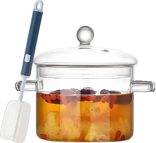 1.5L Glass Saucepan, Clear Heat Resistant Glass Cooking Pot |