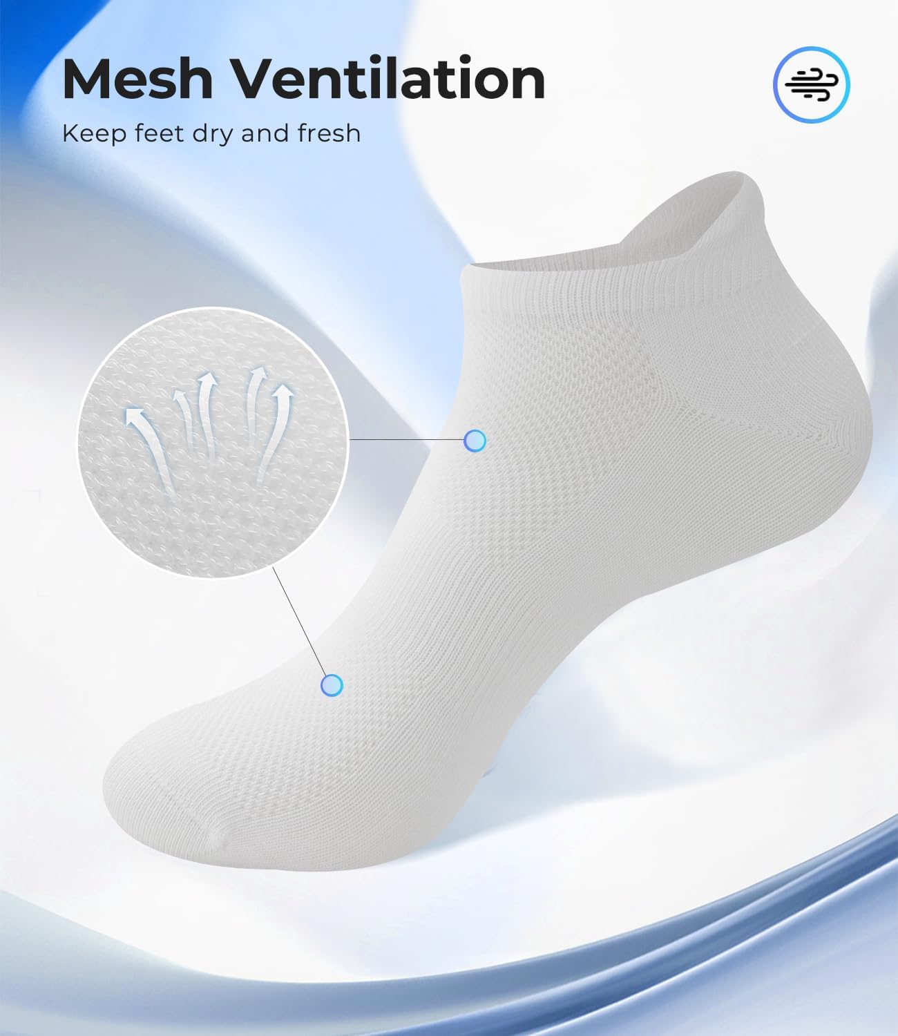 BAMBOO COOL Men's Ankle Socks Athletic Low Cut Heel Tab Cushioned Moisture Wicking, Running Arch Support Breathable, 8 Pack