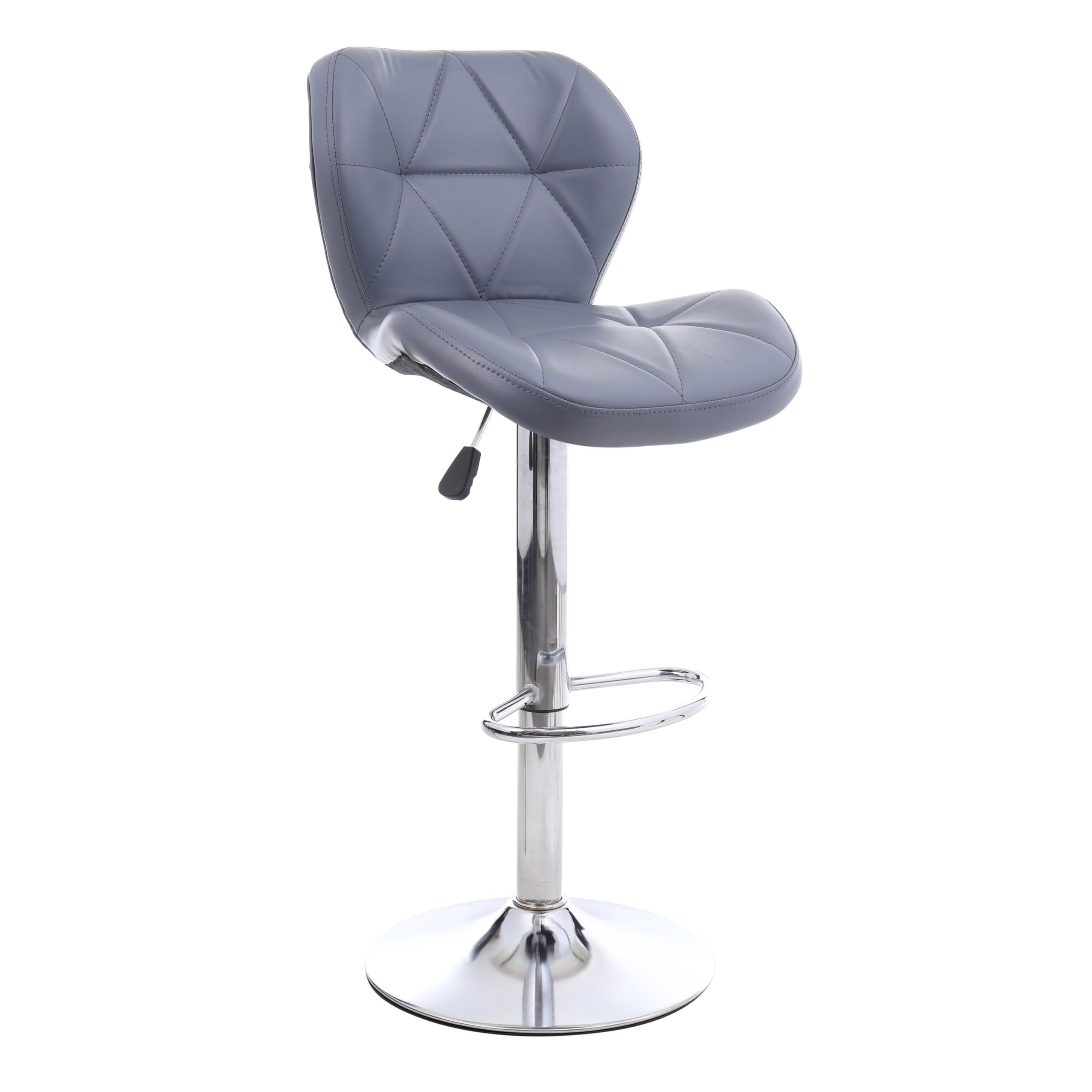 Modern Revolving & Swivel Bar Stool | Adjustable Height Gas Lift | Black Quilted Faux Leather Padded Bar Chair for Kitchen, Restaurant, Office (DIY Assembly) (Grey)-image-12
