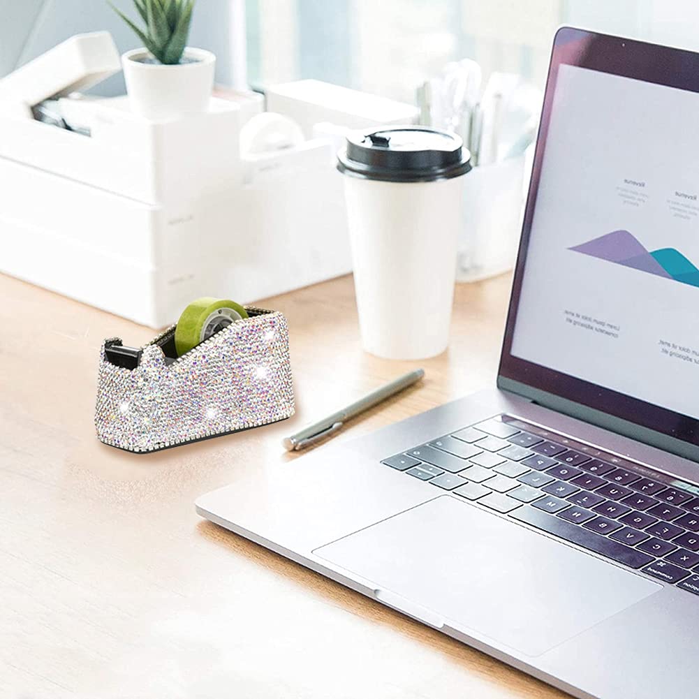 Blueshyhall Bling Bling Crystal Luxe Handgemaakte Diamant Desktop Tape Dispenser Kantoor Briefpapier voor Mode Meisjes Vrouwen (Shinny Crystal AB