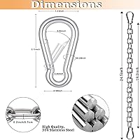 Vista 3 de Cadena de silla colgante de 24.5 pulgadas, cadena resistente de acero inoxidable SUS304 con dos hebillas de escalada para sillas de columpio