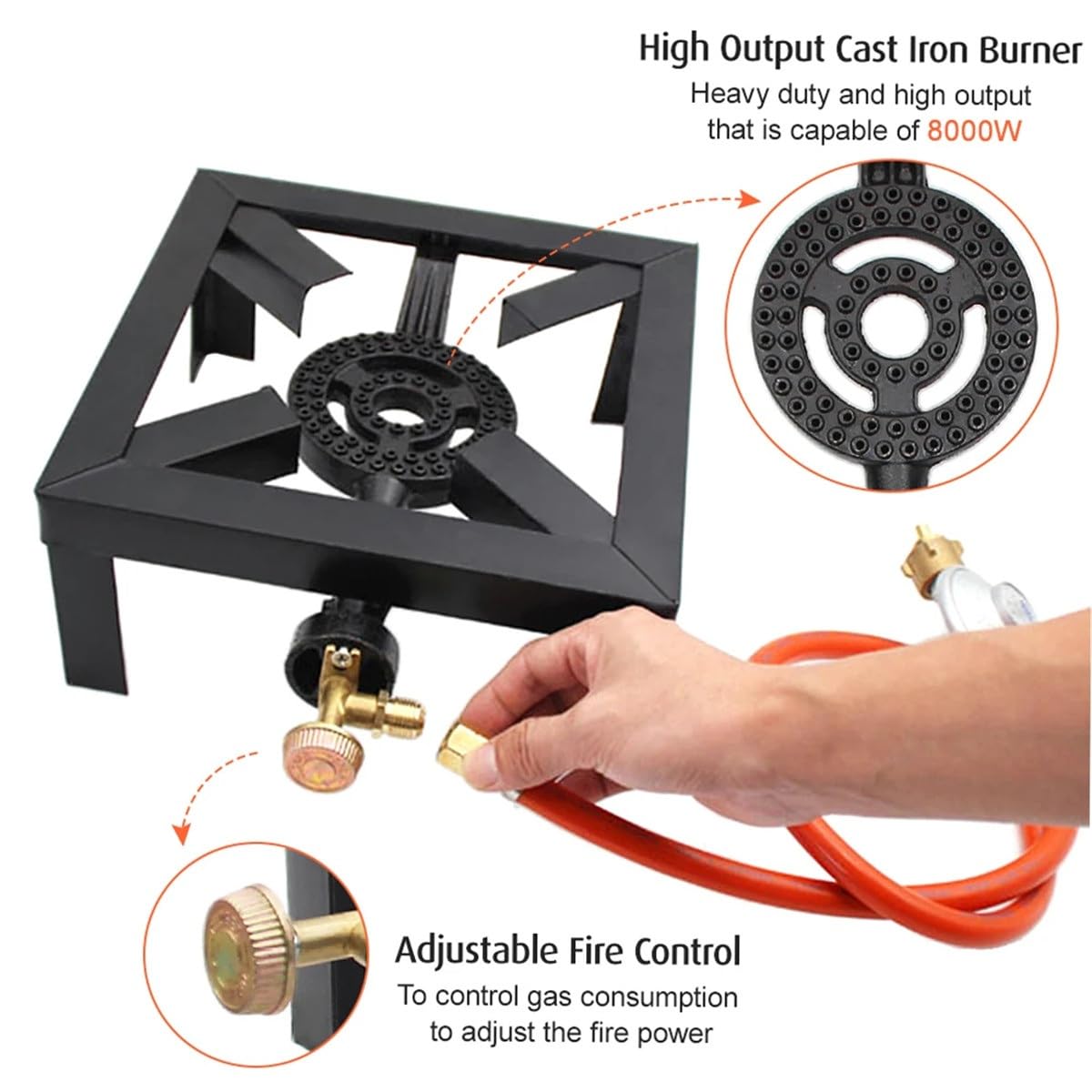 Estufa de gas portátil de 8 kW para exteriores, con manguera reguladora ajustable de 0 a 20 psi, para patio, camping, barbacoa (EURO)