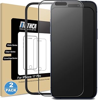 Mothca 2 Pack Matte Glass Full Coverage Screen Protector for iPhone 17 Pro 6.3-inch, Anti-Glare Anti-Fingerprint Black Edge Tempered Glass with Easy Installation Tool, Smooth as Silk