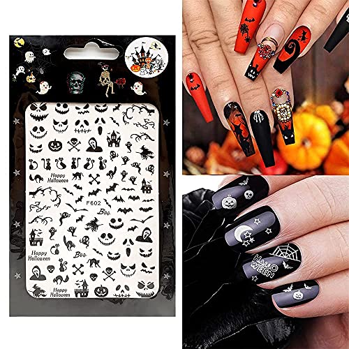 Impressed Nail Art Stickers For Halloween 12 Sheets, 1500+ Self-Adhesive Diy Customized Nail Decals For Halloween Party, Include Pumpkin/Bat/Ghost/Skeleton/Witch Etc #TOP4