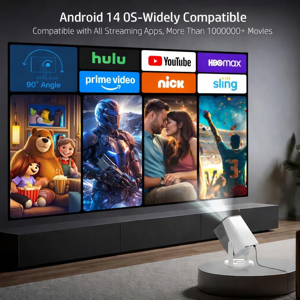 Mini Projector 1080P Full HD, HP MC425 Portable Projector, Projector with WiFi and Bluetooth, Short Throw Projector for Bedroom, Smart Outdoor Movie Projector 4K Support, Auto Focus & Keystone