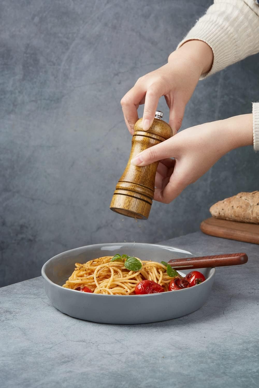 famiware Mars Pasta Bowls Set of 4 and Milkyway 4oz Dipping Bowls Set of 6, 10 Pieces Dinnerware Sets, Dark Gray