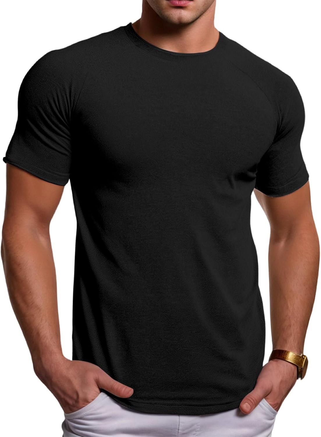 T-shirts &agrave; manches courtes pour hommes, col d'&eacute;quipage, nouveaut&eacute; simple pour la danse hip hop hipster, coupe longue