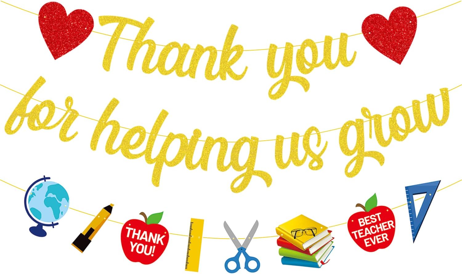 Thank you for Helping Me Grow Banner, Gold Glitter Teacher