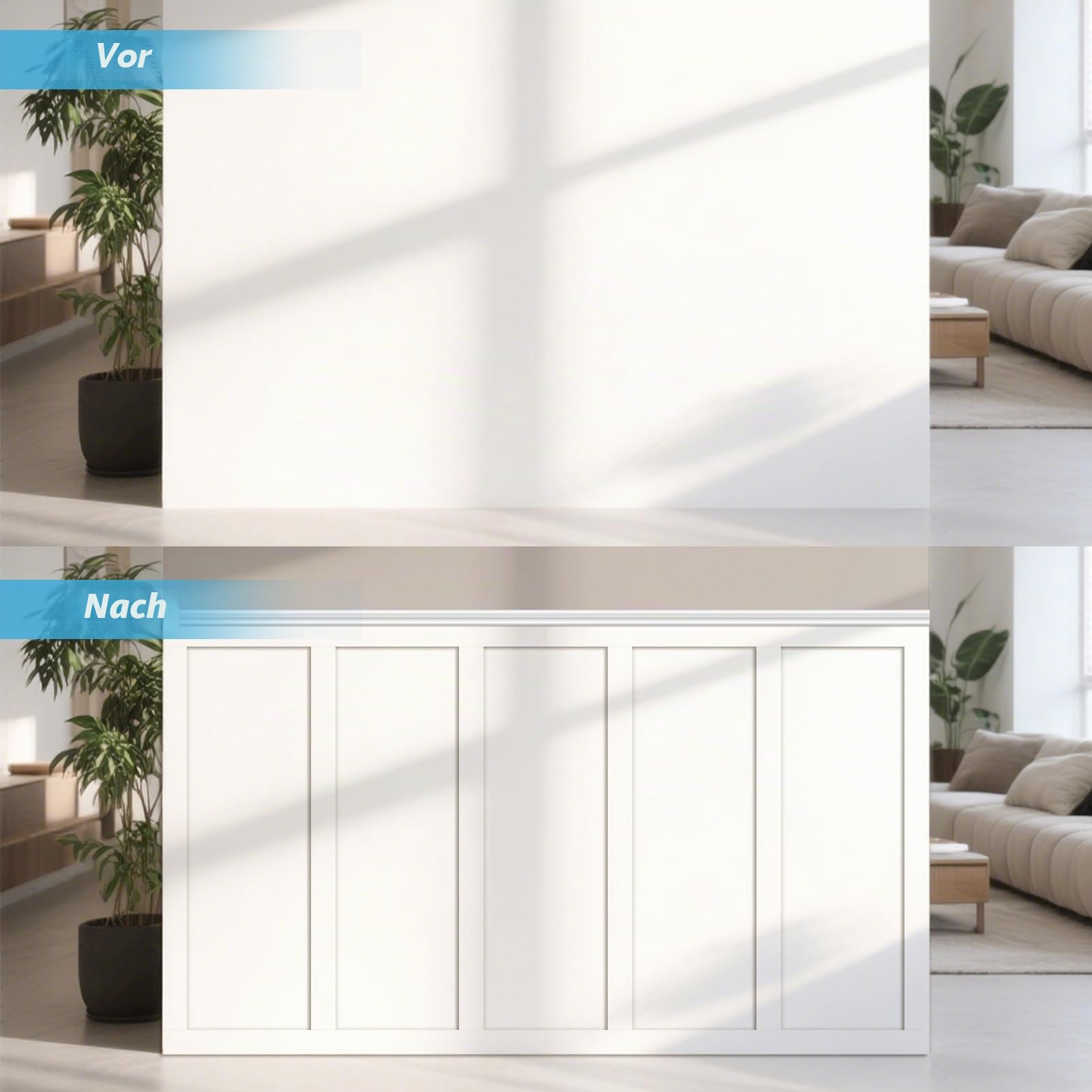 Art3d Board & Batten Fertig-Paneel, 480 x 137 cm MDF Akzentwand Verkleidung, lackierbares Wandpaneel für Wohnzimmer, Schlafzimmer und Küche, inkl. Zierleisten und Montageleisten
