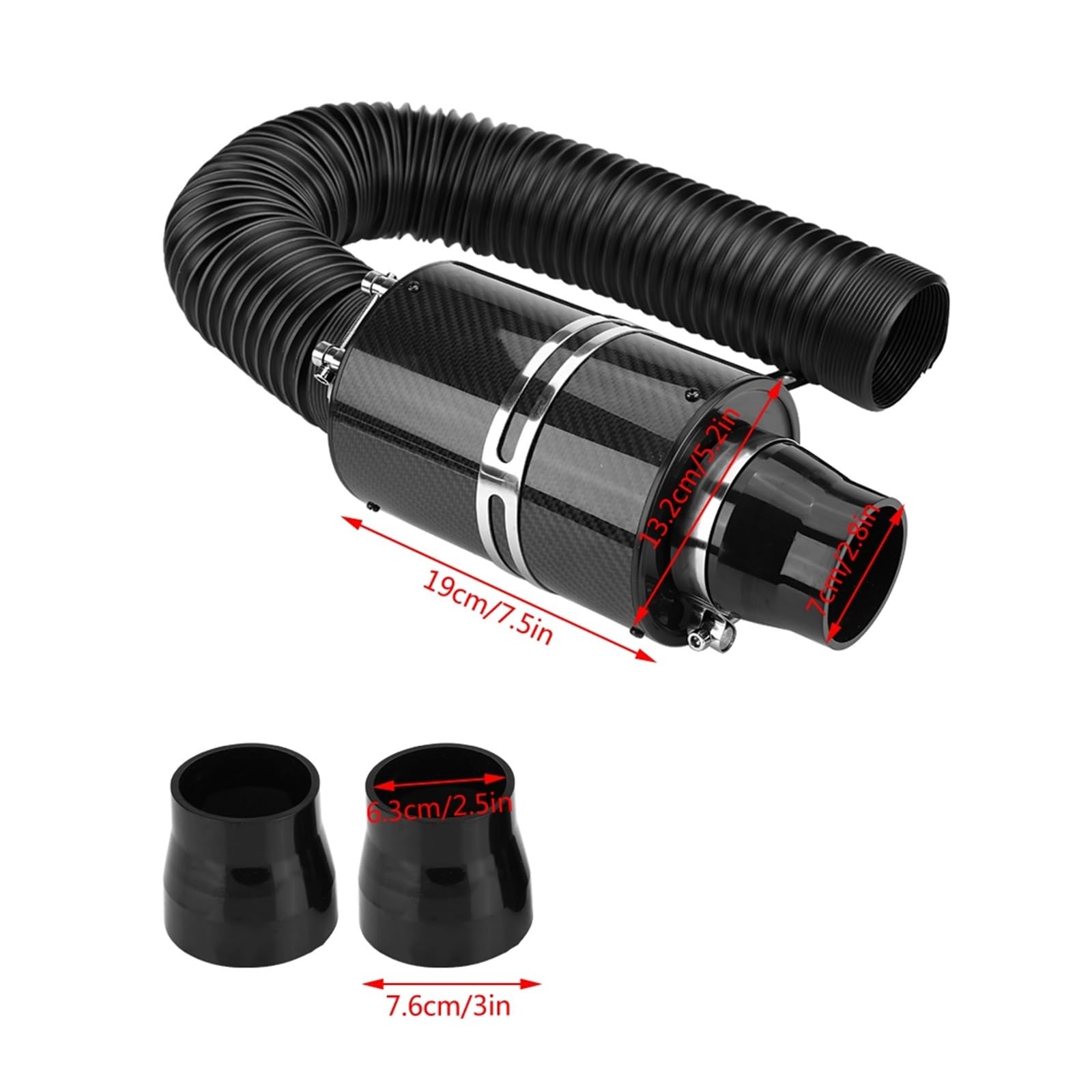 daili store Uniwersalny samochodowy system filtrów zimnego powietrza o wysokim przepływie z włókna węglowego 76 mm, zestaw węży dolotowych, zestaw węży, zestaw wlotu powietrza