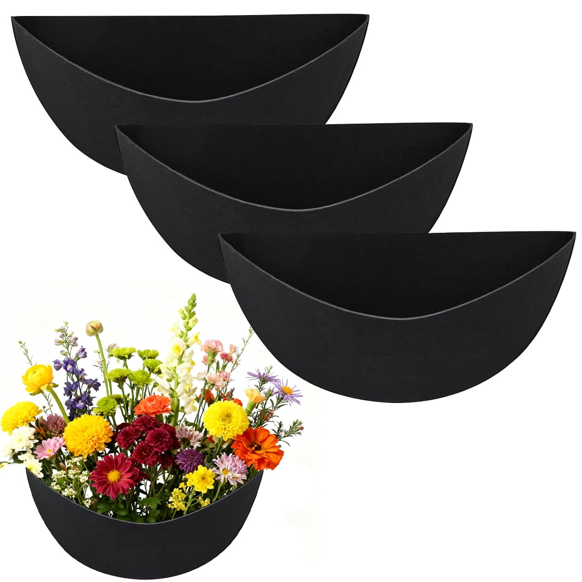 FOCCTS 12 Inch Half Round Planter Liners Fabric Plant Liners Half circle Flower Basket Liners Replacement Felt Liner Coconut Liners Alternative for Wall Hanging Basket Planter 3PCS