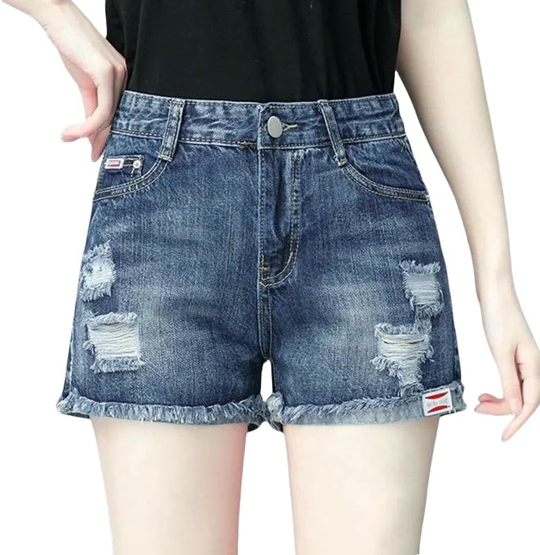 Denim Shorts Women's Summer Loose Ripped High-Waist Slimming Versatile A-Line Hot Shorts