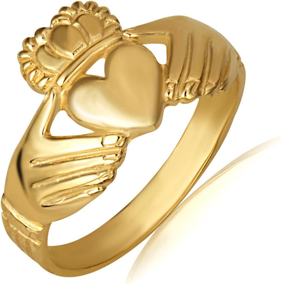 14K Yellow Gold Unisex Claddagh Claddagh Friendship, Engagement, or Wedding Ring with Trinity Knot Band - Size 9